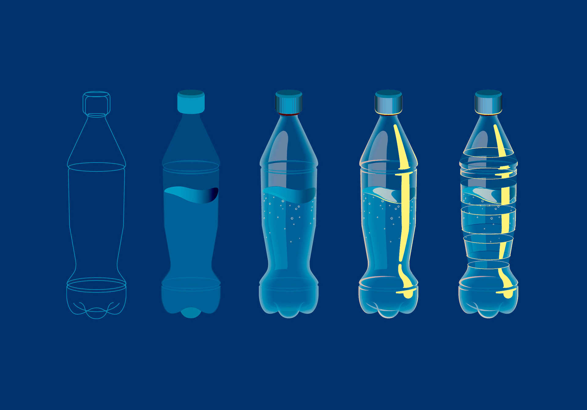 Illustrative reminder to throw away a water bottle in an airport. Illustration process.