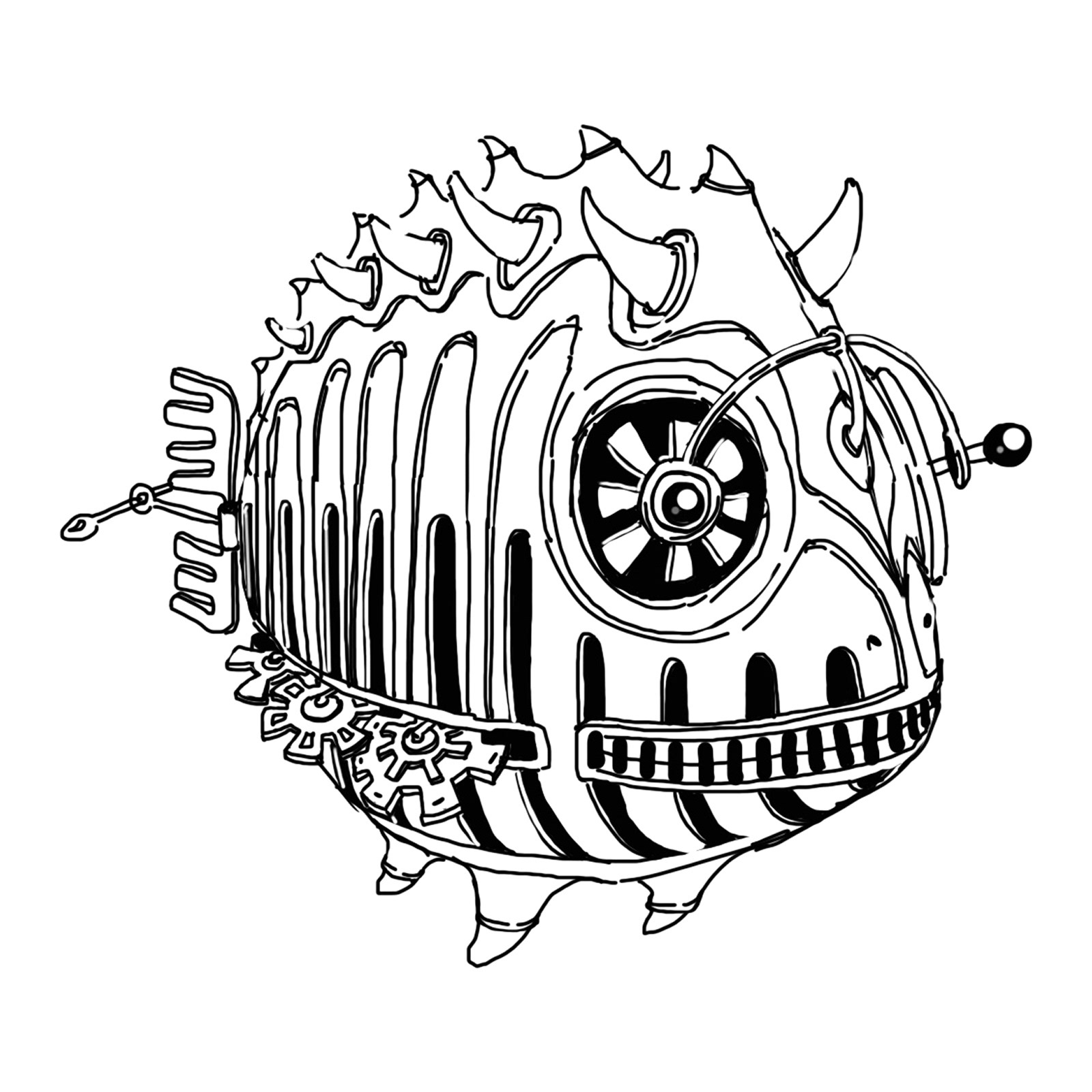 Robot-fish character concept sketch.