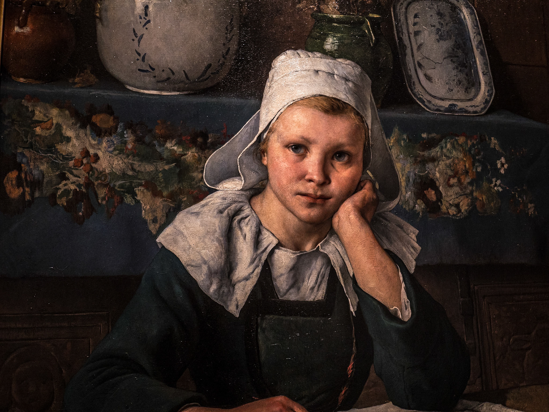 Jeune Bretonne, by Flavien-Louis Peslin, 1885, La Cohue (Musée des Beaux-arts), Vannes, France, 16 Sep 2022