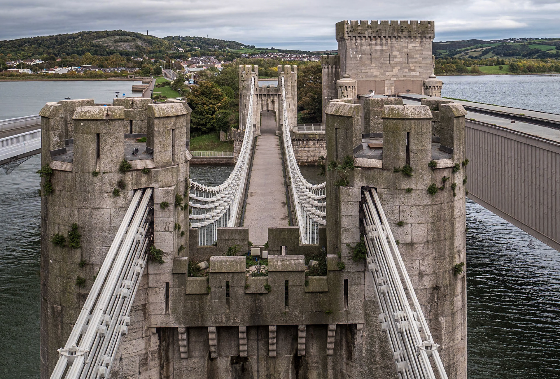 Suspension bridge from Conwy Castle, Wales, 12 Oct 2022