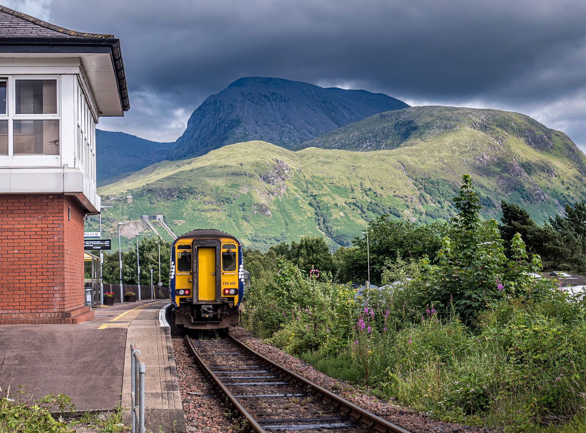Ben Nevis from Bonavie Railway, Station, near Fort William, Scotland, 4 Jul 2023