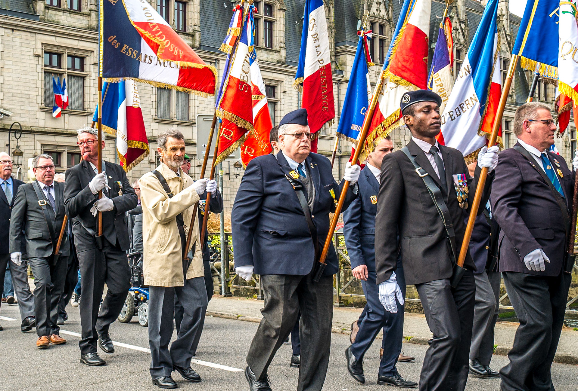Parade on Pont Sainte-Catherine, Quimper, Brittany, 29 Apr 2018