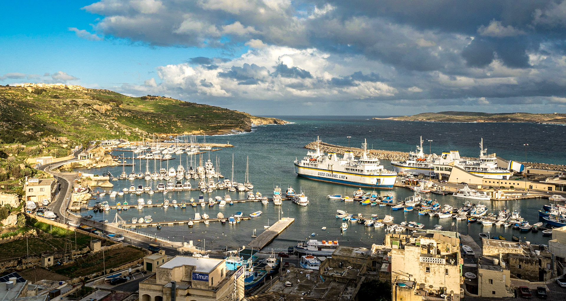 View of Mgarr harbour from Lourdes chapel, Gozo, 22 Feb 2015
