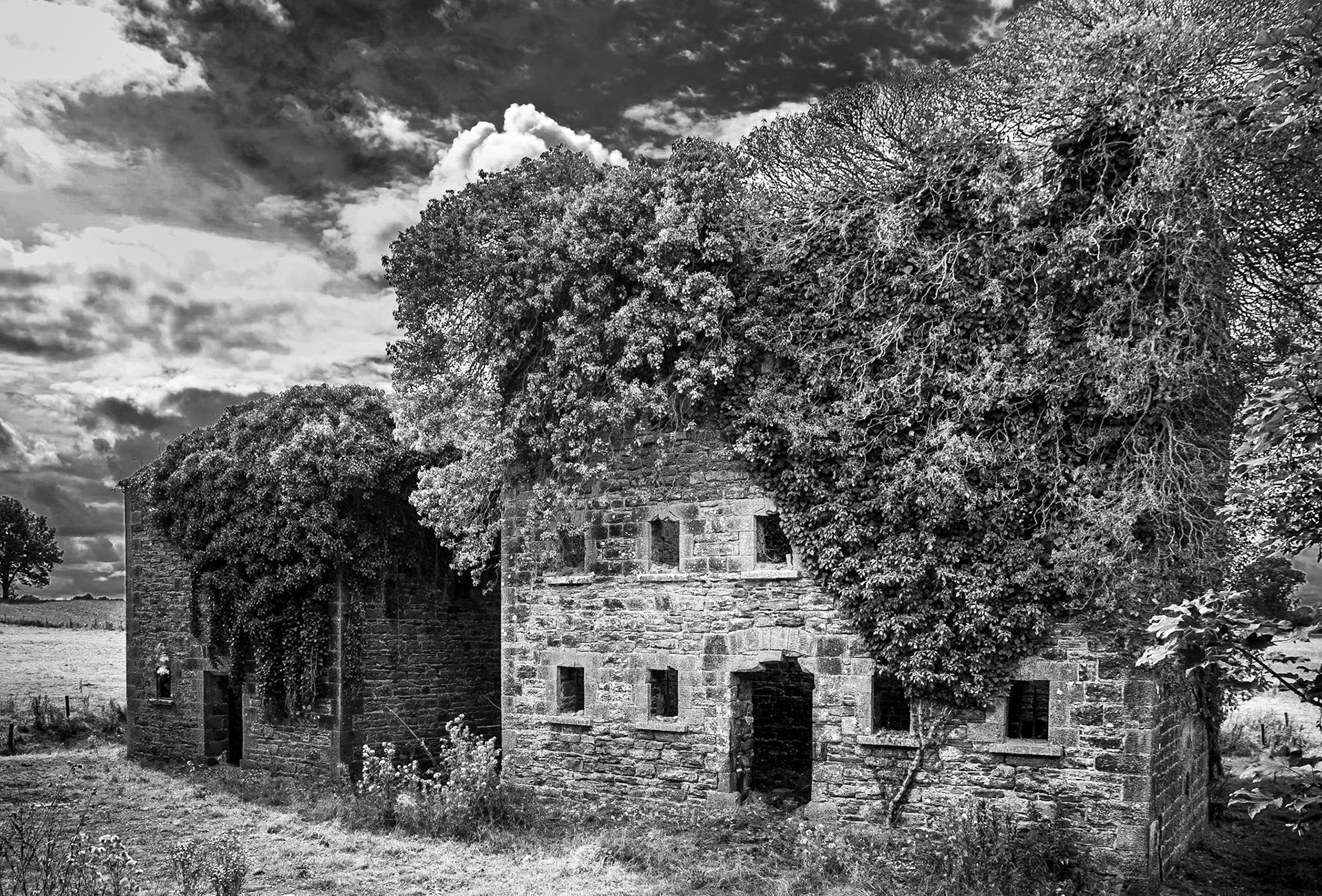 Ruined mill at Clynan Bridge, over the river Inny, near Abbeyshrule, Co Longford, 30 Aug 2018
