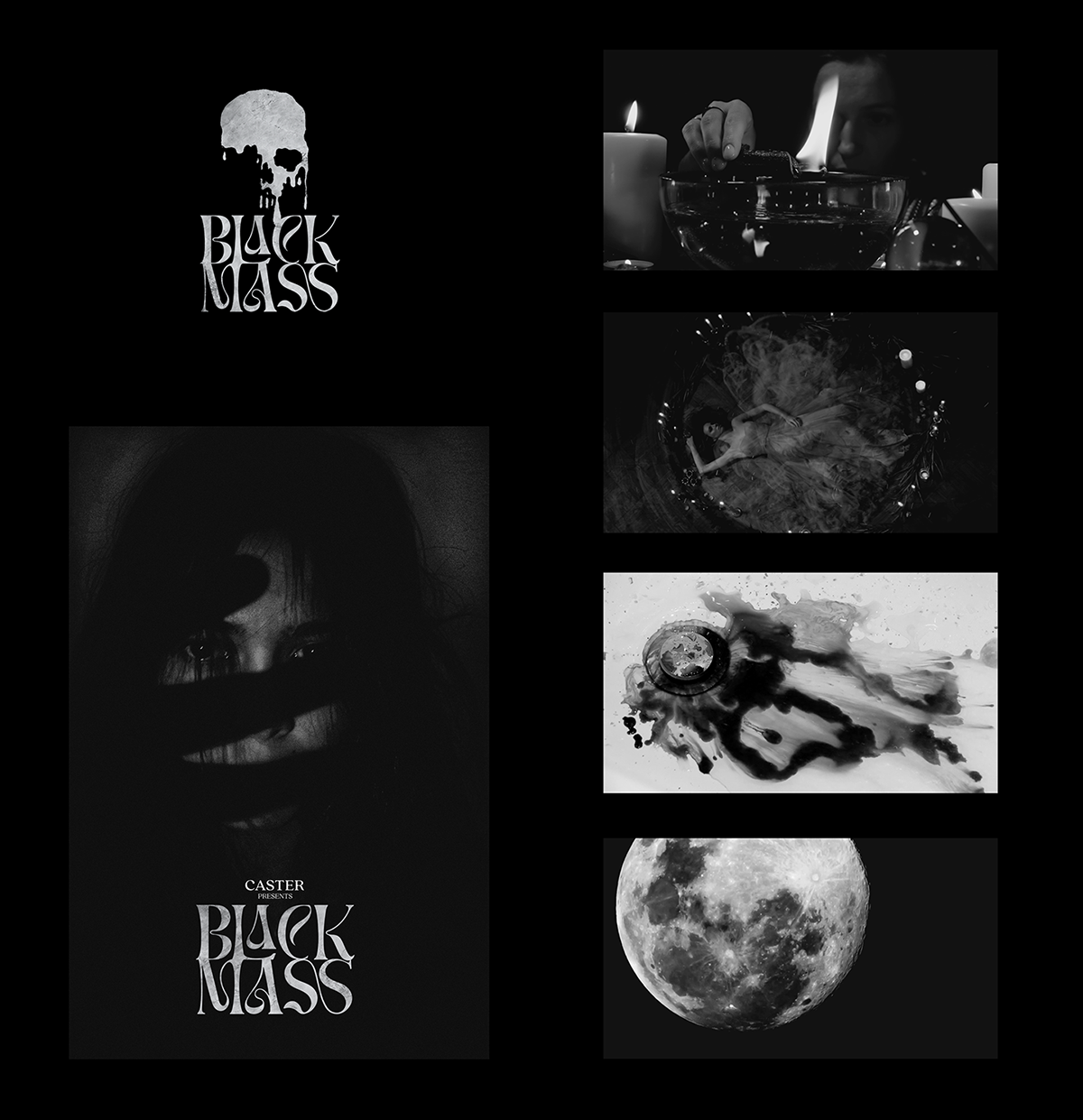 Concert branding, logo design, and promotional merch artwork for Caster, created by Daniel Jung of Lycaan Creative Agency.