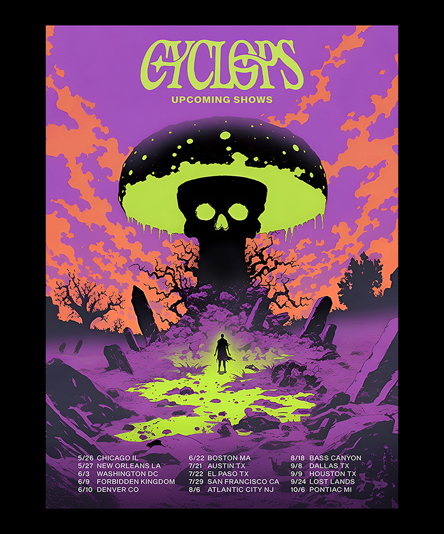 Concert branding, album cover design, and event marketing visuals for Cyclops, developed by Daniel Jung of Lycaan Creative Agency.