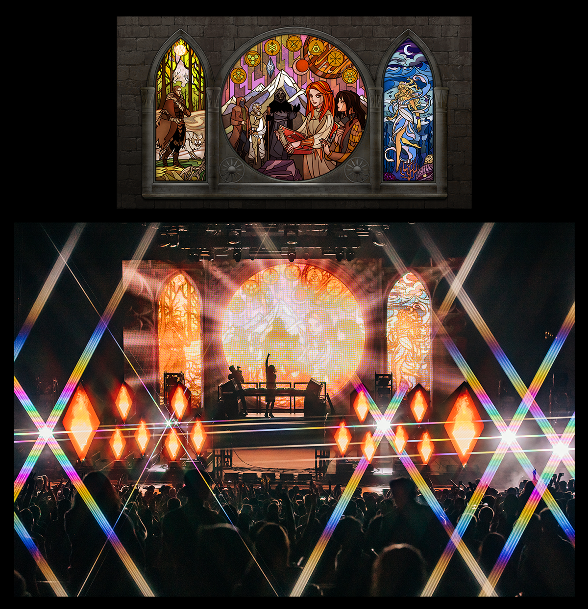 Custom tour visual animations for Seven Lions concert performances, developed by Daniel Jung of Lycaan Creative Agency.