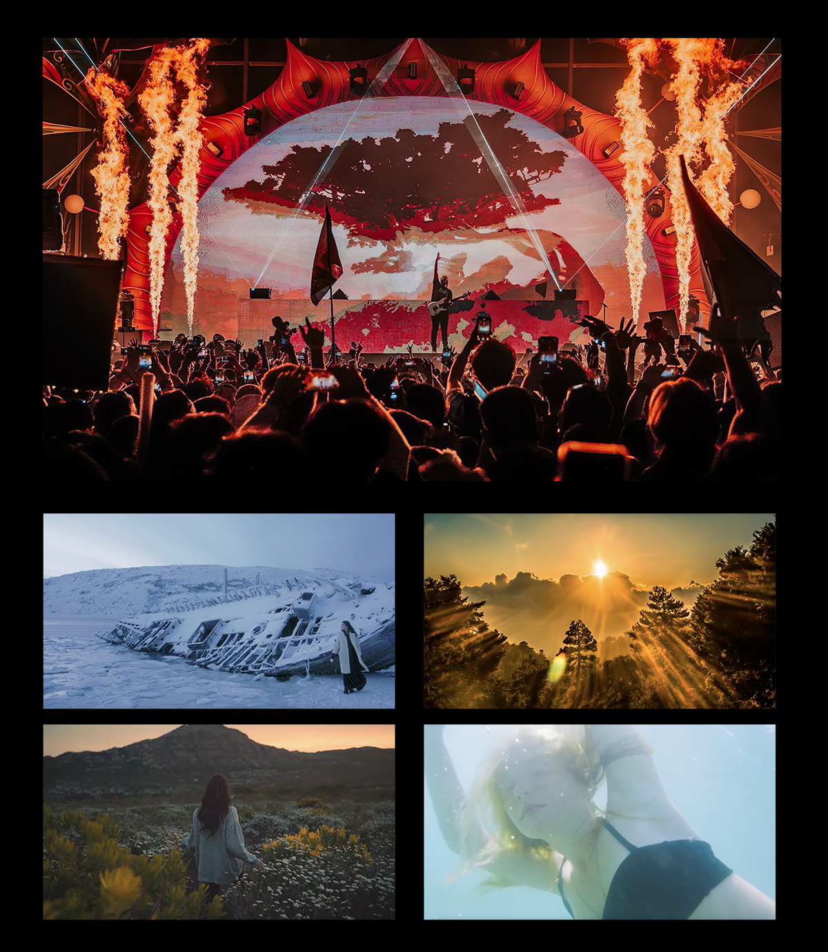 Concert visuals, album cover art, and promotional branding for Trivecta, created by Daniel Jung of Lycaan Creative Agency.