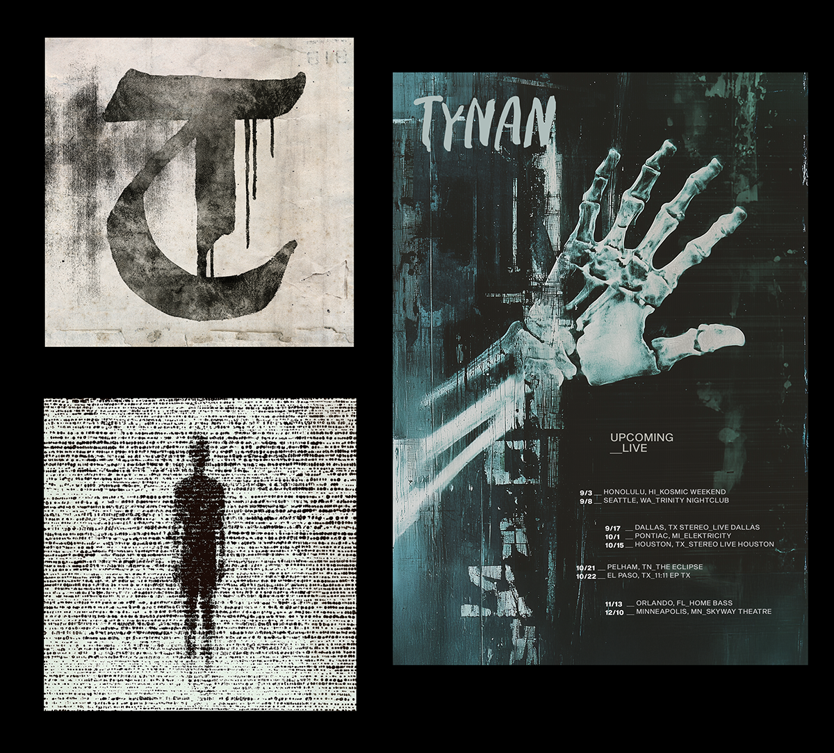 Concert branding, album artwork, and live event graphics for Tynan, handled by Daniel Jung of Lycaan Creative Agency.