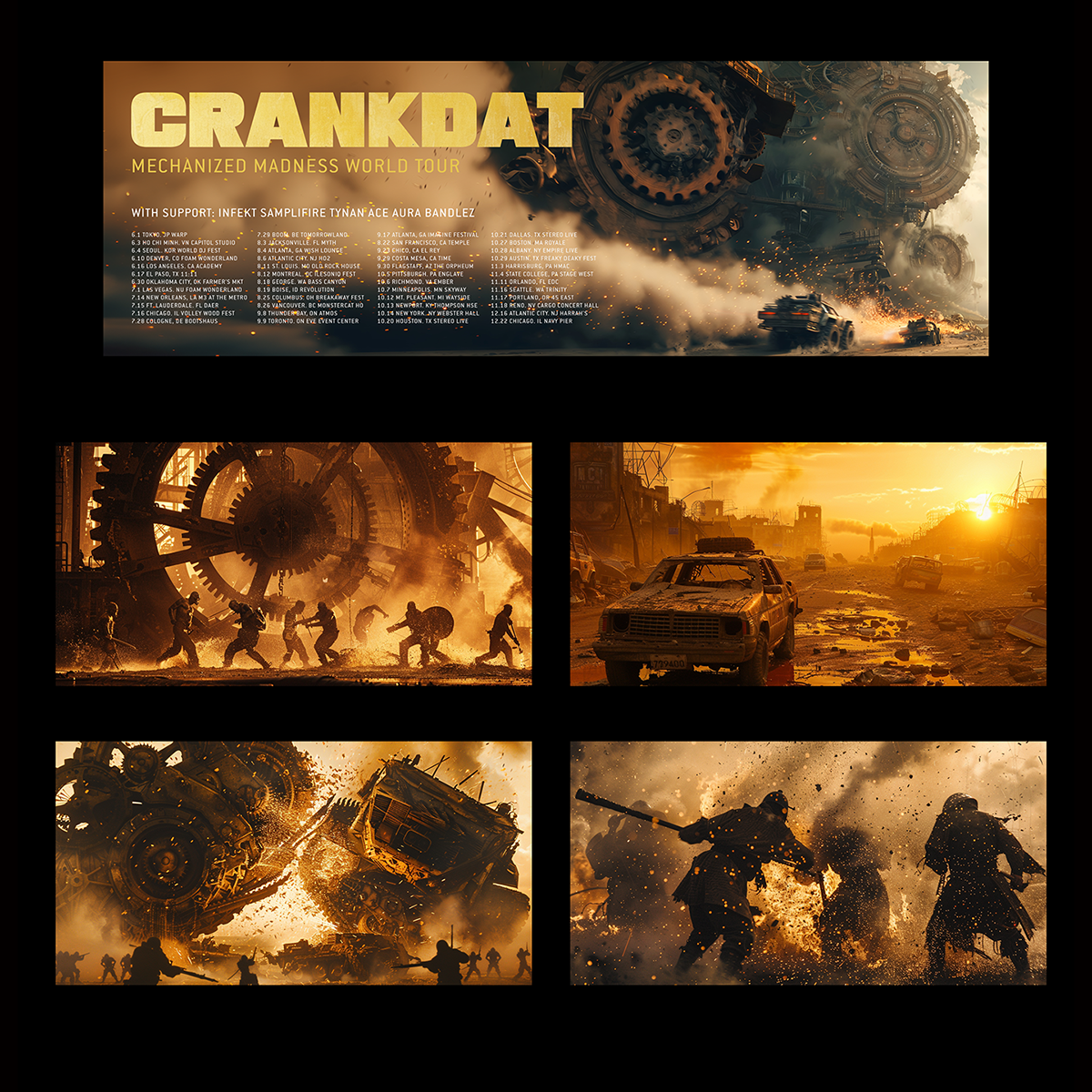 Tour visuals, concert branding, and promotional artwork for Crankdat, with graphic design, art direction, and creative direction by Daniel Jung of Lycaan Creative Agency.