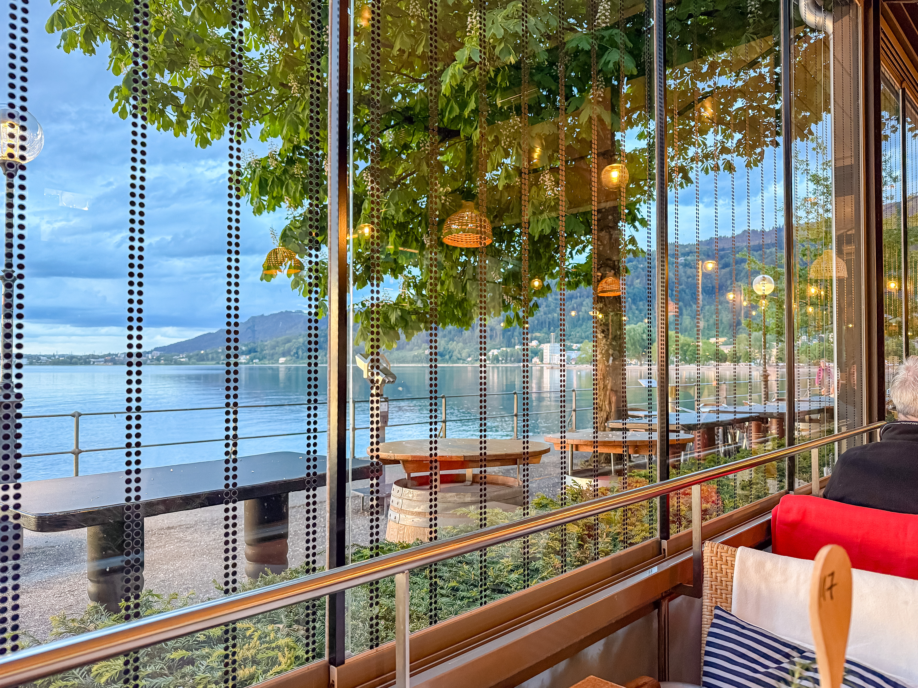 The view was great, as was the meal. I'm thinking this black dot decor on the windows is to keep birds from hitting the glass.