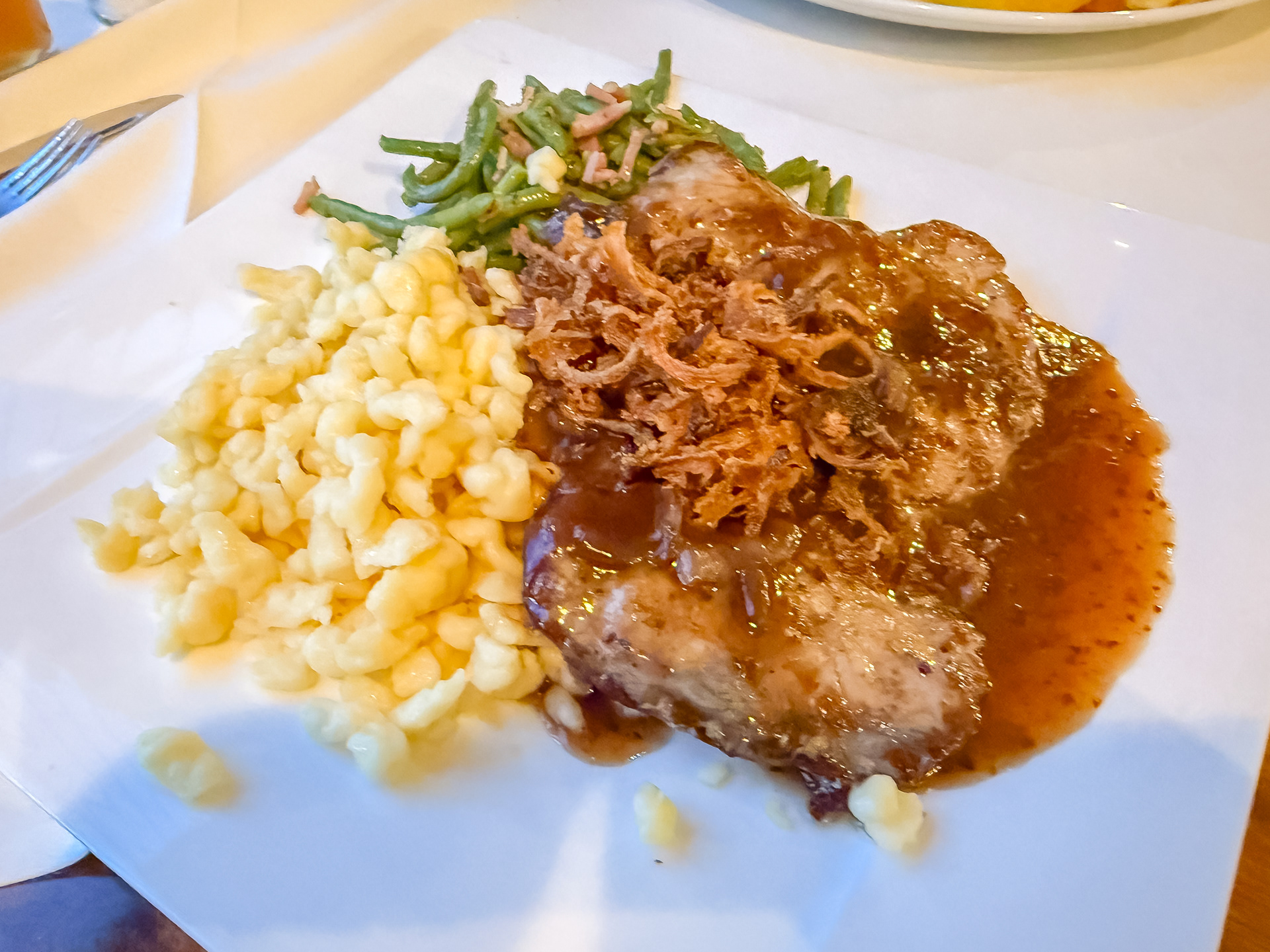 This is the Zwiebelrostbraten on the menu. It was delicious!! 