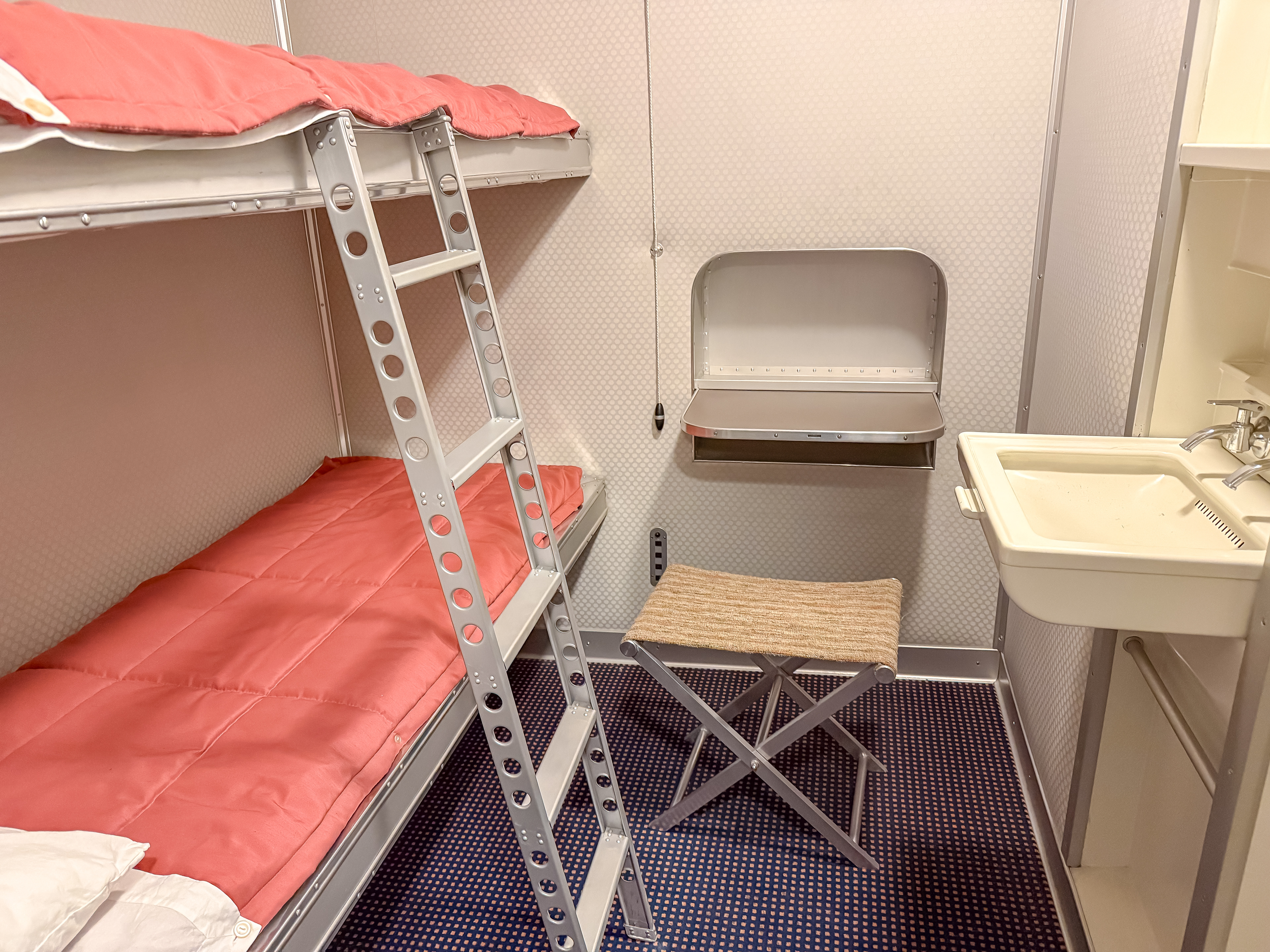 Sleeping quarters were small but adequate and even included a sink. Bathrooms were in one spot down the hall.