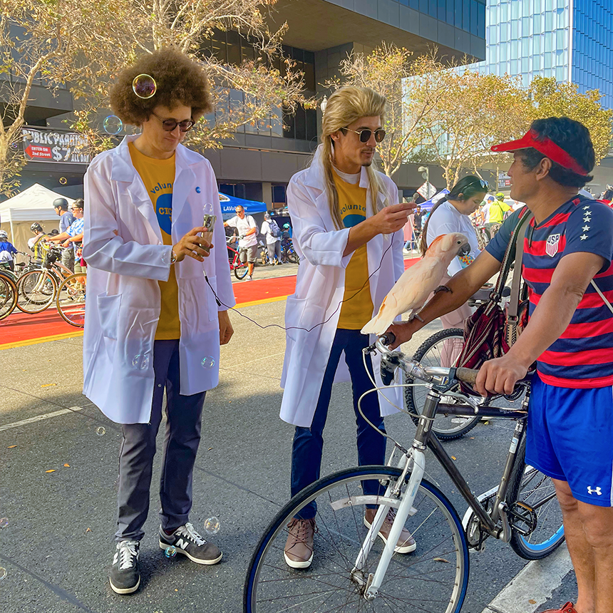 Our team interviewing participants during CicLaVia's Heart of LA event, October '22