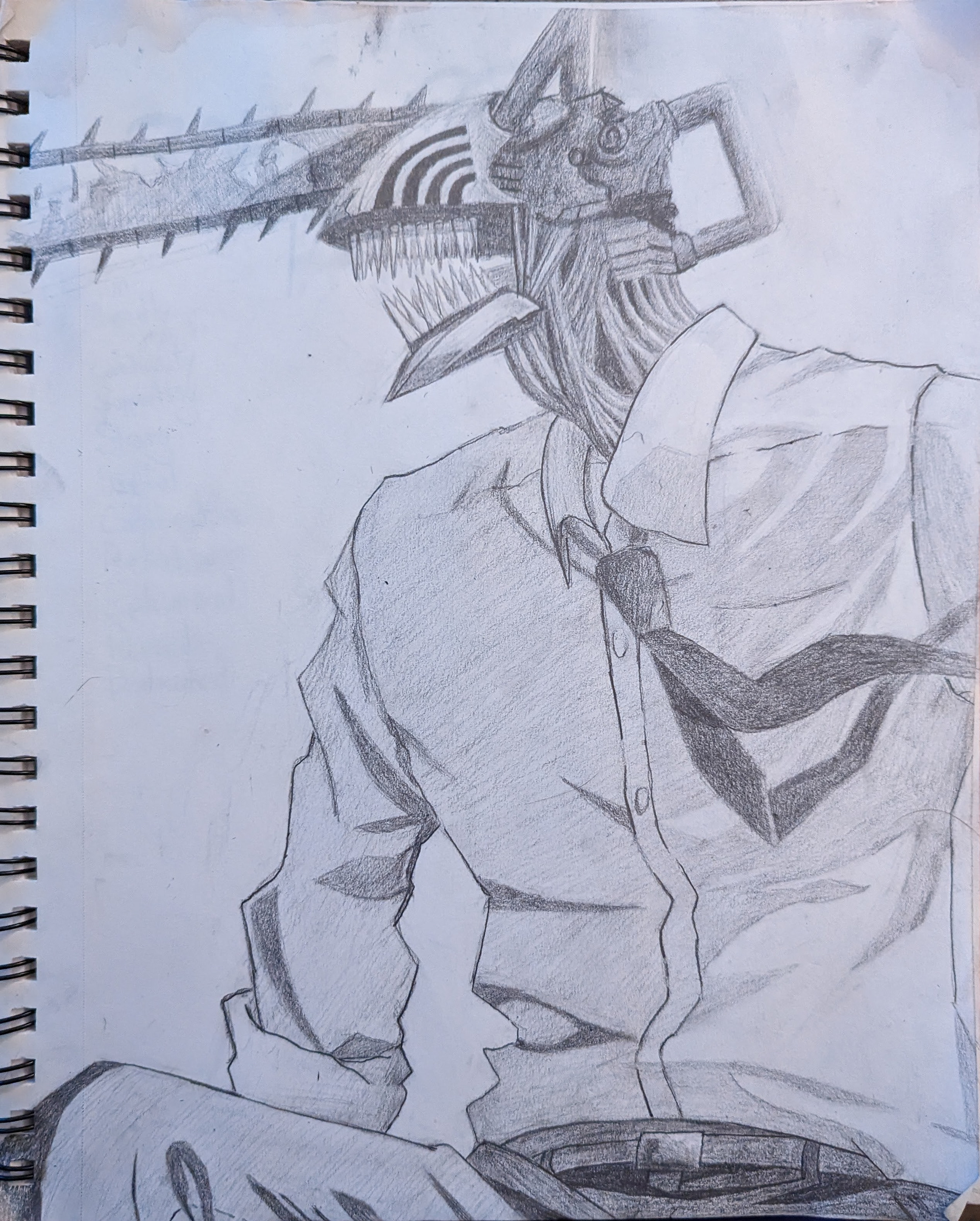 Traditional pencil drawing of chainsaw man