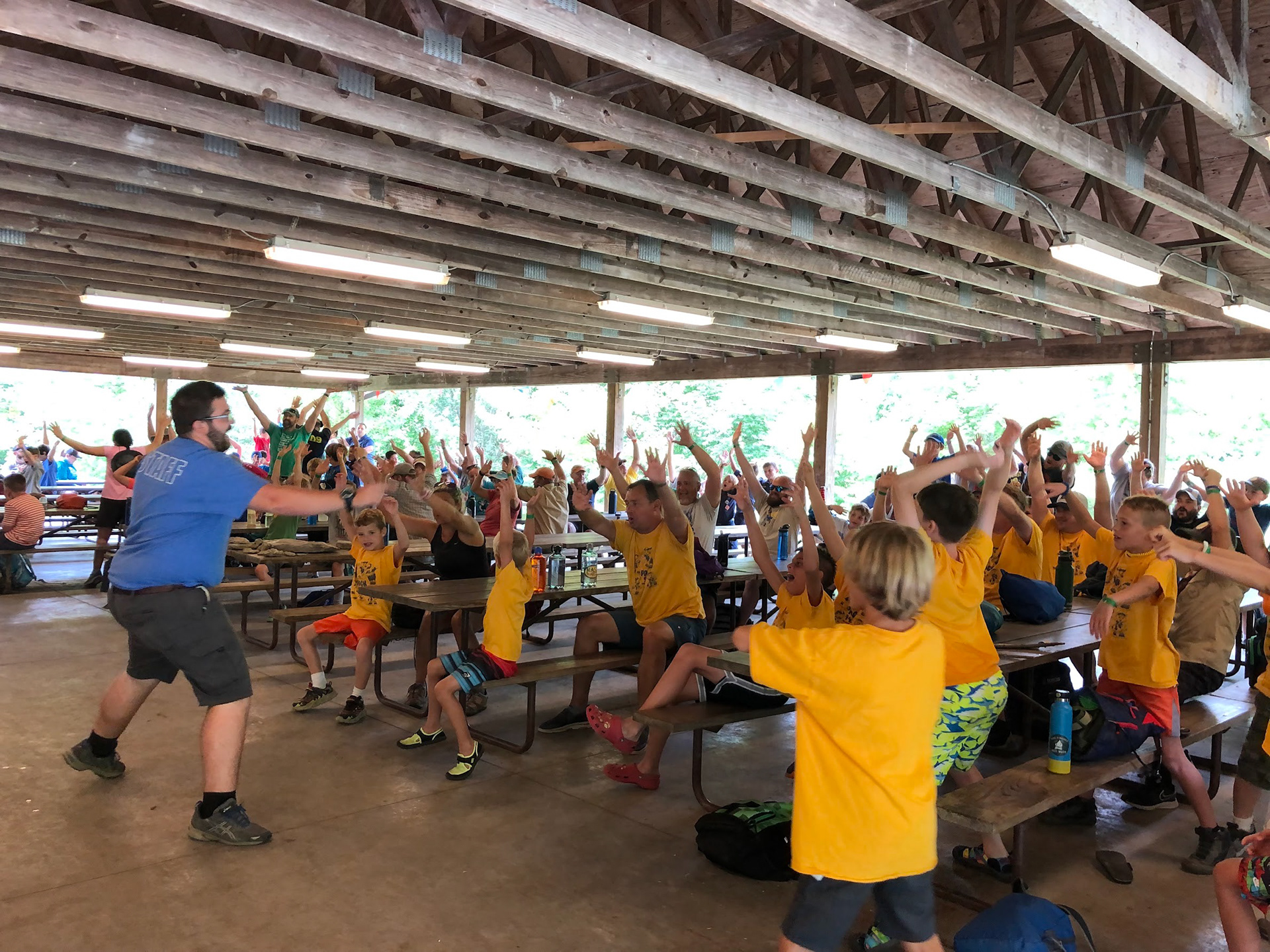 Cub Scouts sing for their lunch at Summer Camp