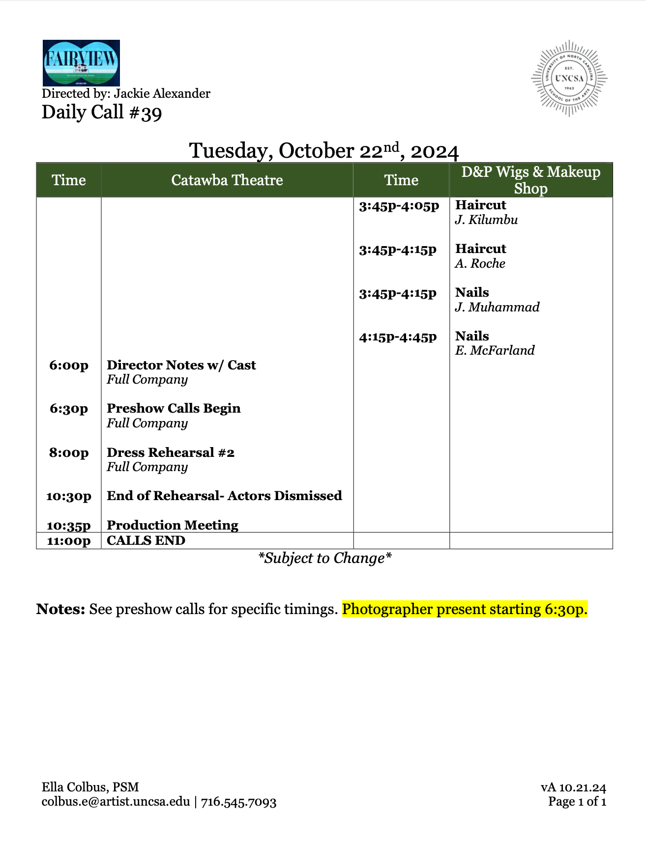 "Fairview" Daily Call
