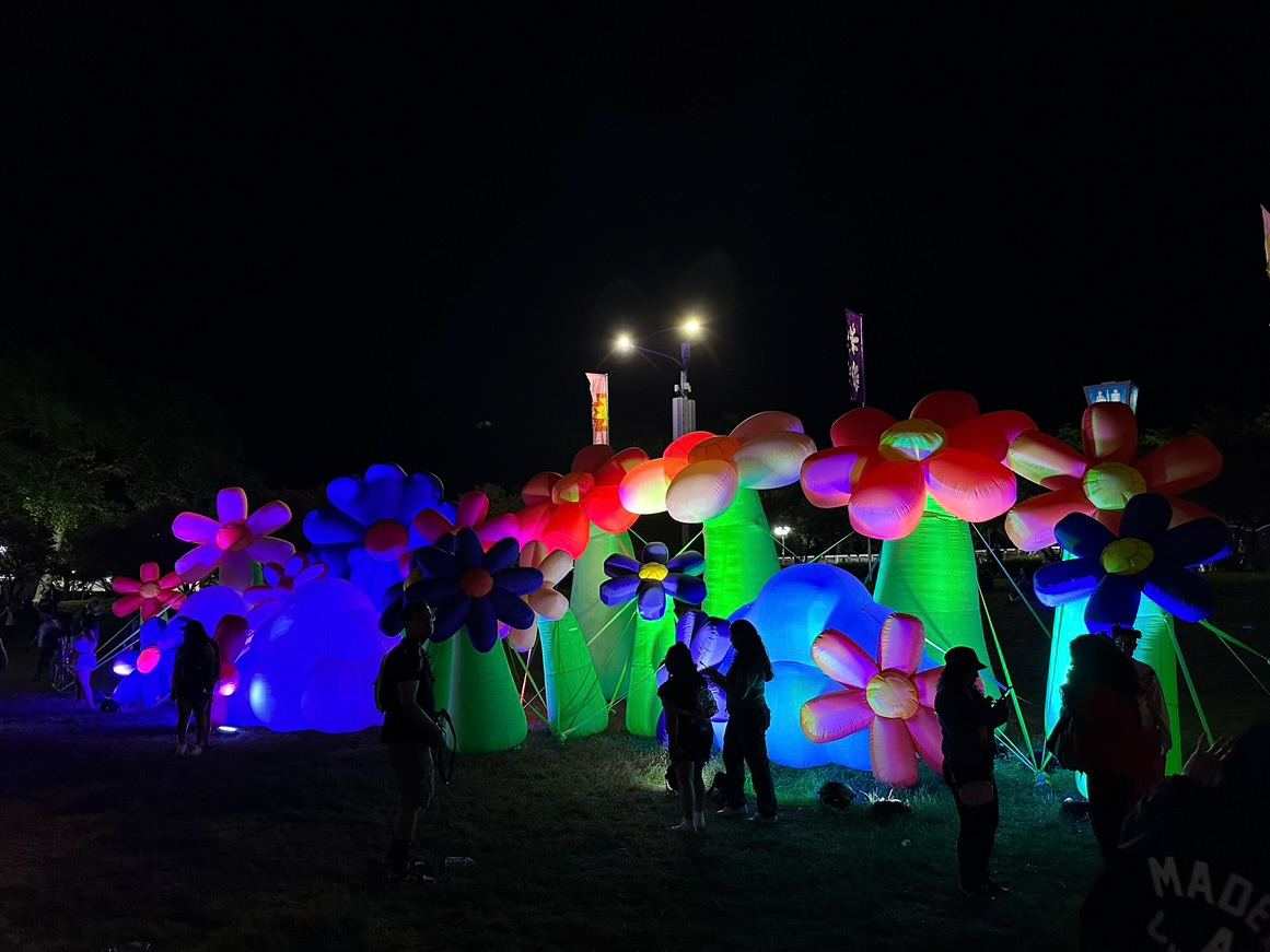 Some inflatable flowers we lit.