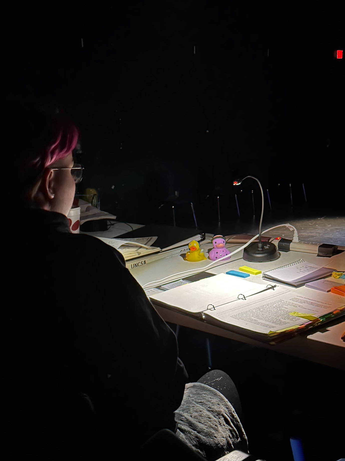 Working through a cue to cue with lighting!