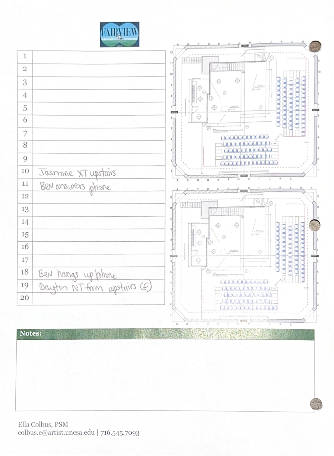 I needed detailed slip sheets for this show as so many cues relied on blocking!