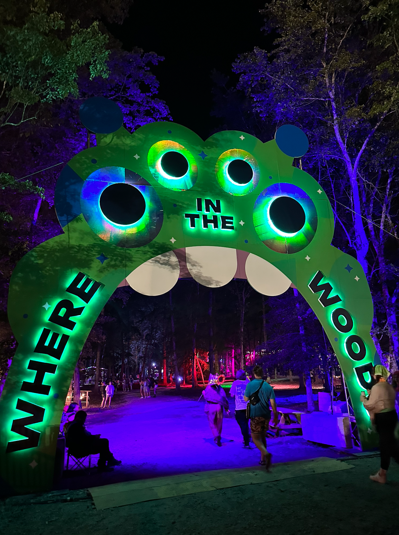 The entrance of "Where in the Woods"- one of our biggest undertakings as the festival with tons of lights, disco balls, and a UFO shaped EDM stage!