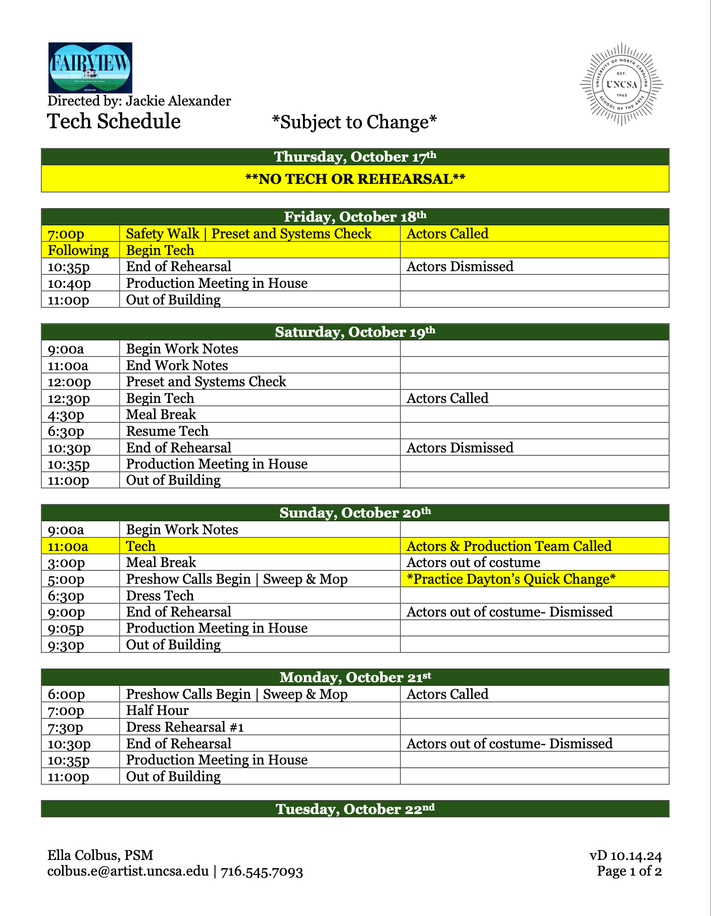 "Fairview" Tech Schedule