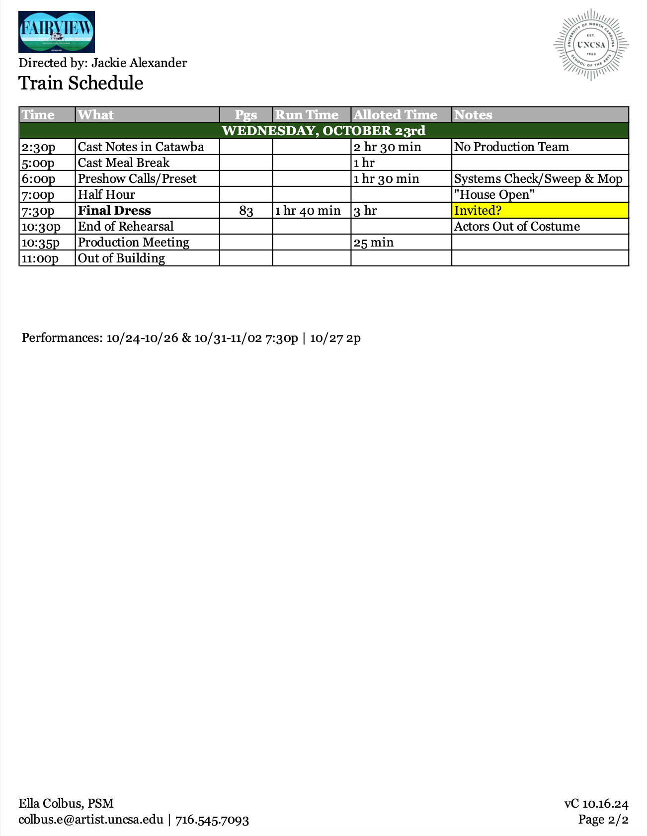 "Fairview" Train Schedule
