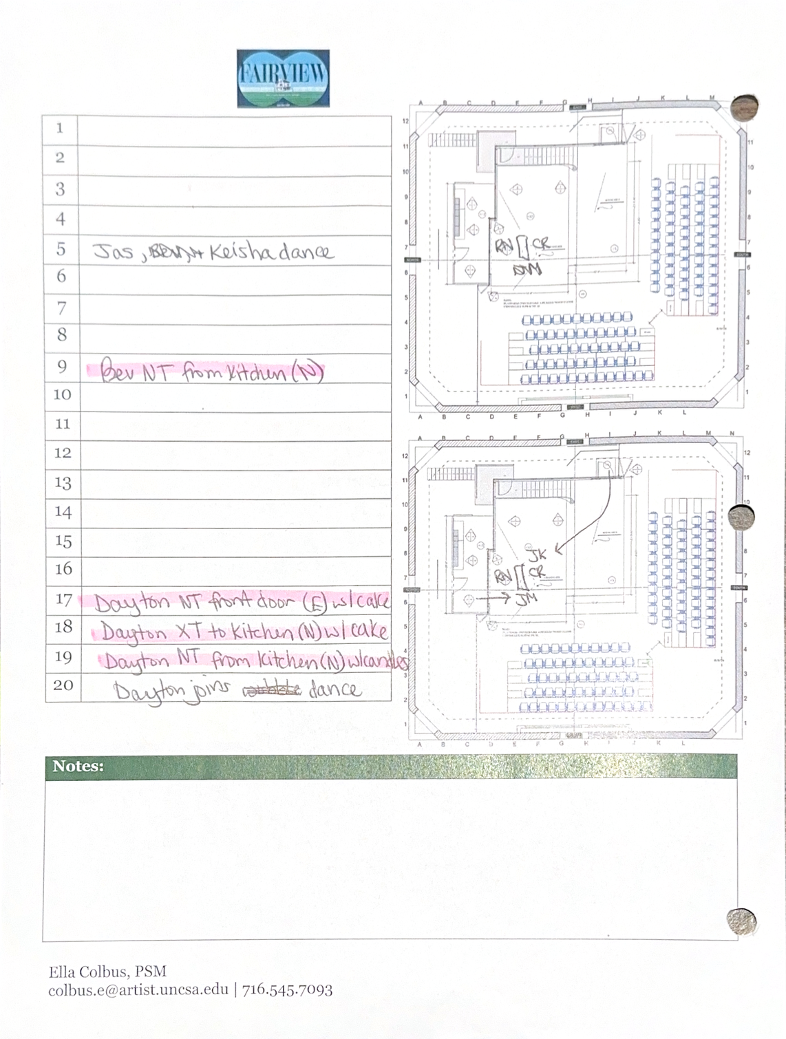 Here is an example of relying on blocking to call cues.