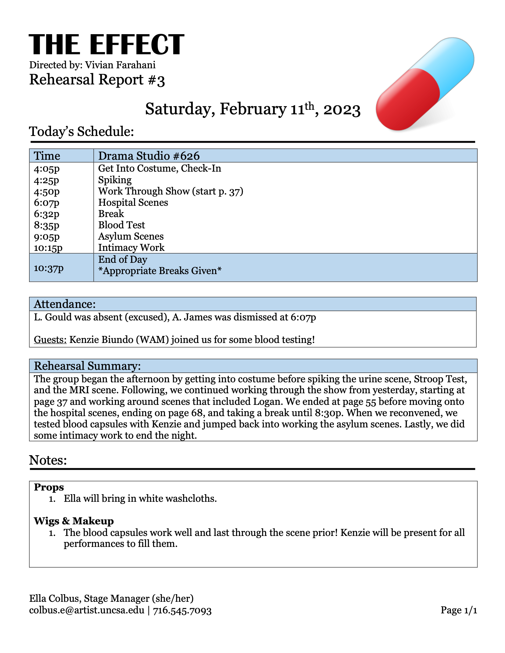"The Effect" Rehearsal Report