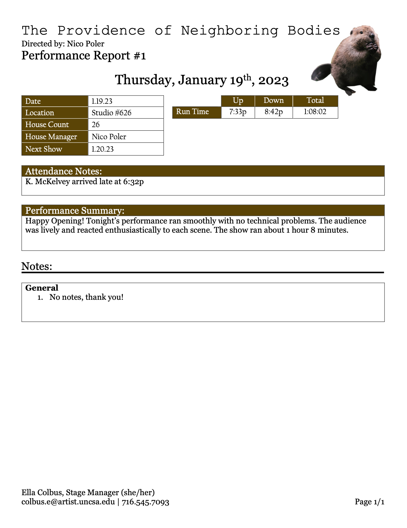 "The Providence of Neighboring Bodies" Performance Report