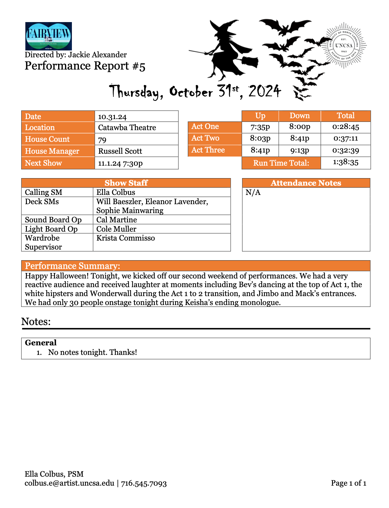 "Fairvew" Halloween Performance Report...because duh!