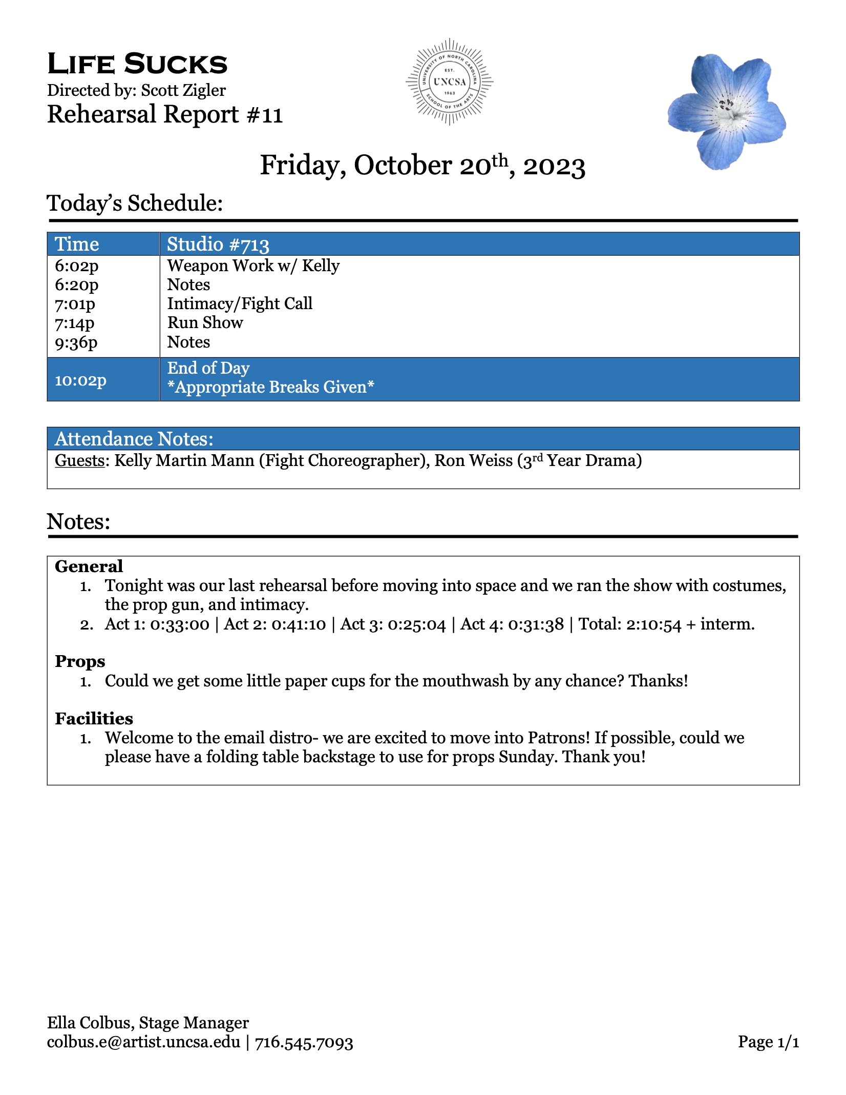 "Life Sucks" Rehearsal Report