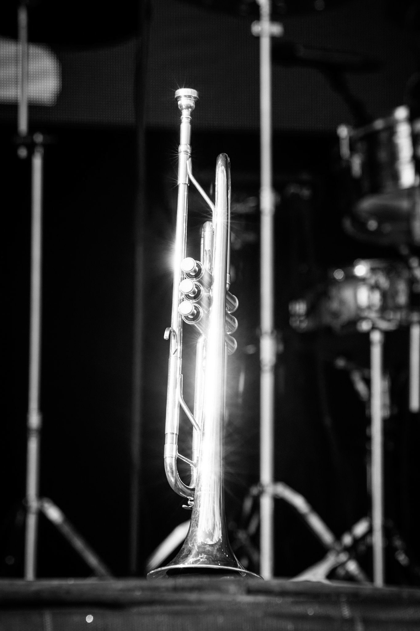 Dun Laoghaire, Ireland. 5th August, 2018. Beautiful trumpet on stage at The Beatyard Credit: Fabrice Jolivet