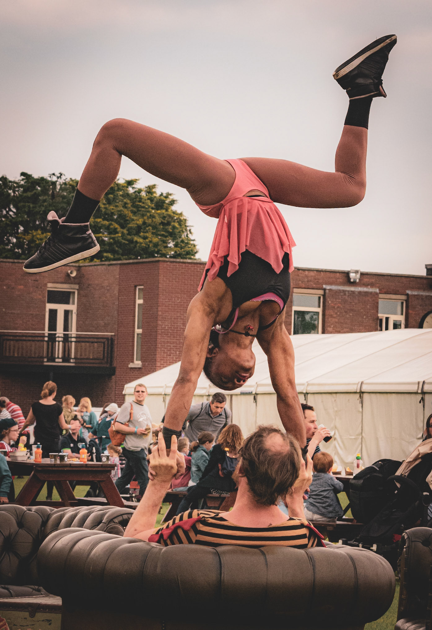 Acrobats Equilibrist Street circus. Google summer party 2016 Ireland.