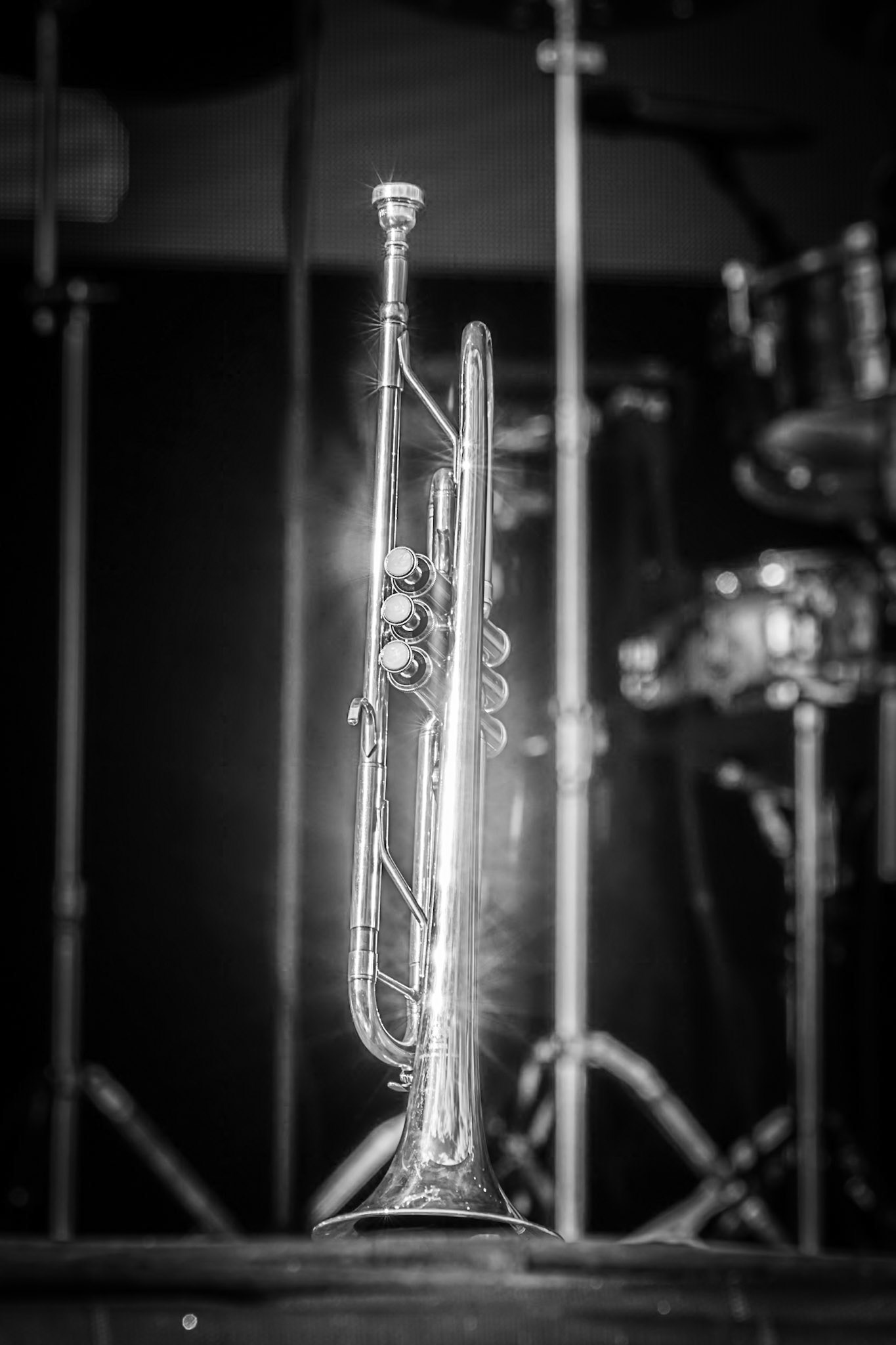 Dun Laoghaire, Ireland. 5th August, 2018. Beautiful trumpet on stage at The Beatyard Copyright 2021 Fabrice Jolivet Creativefabricejolivet.photographyfabrice-jolivet.pixels.com