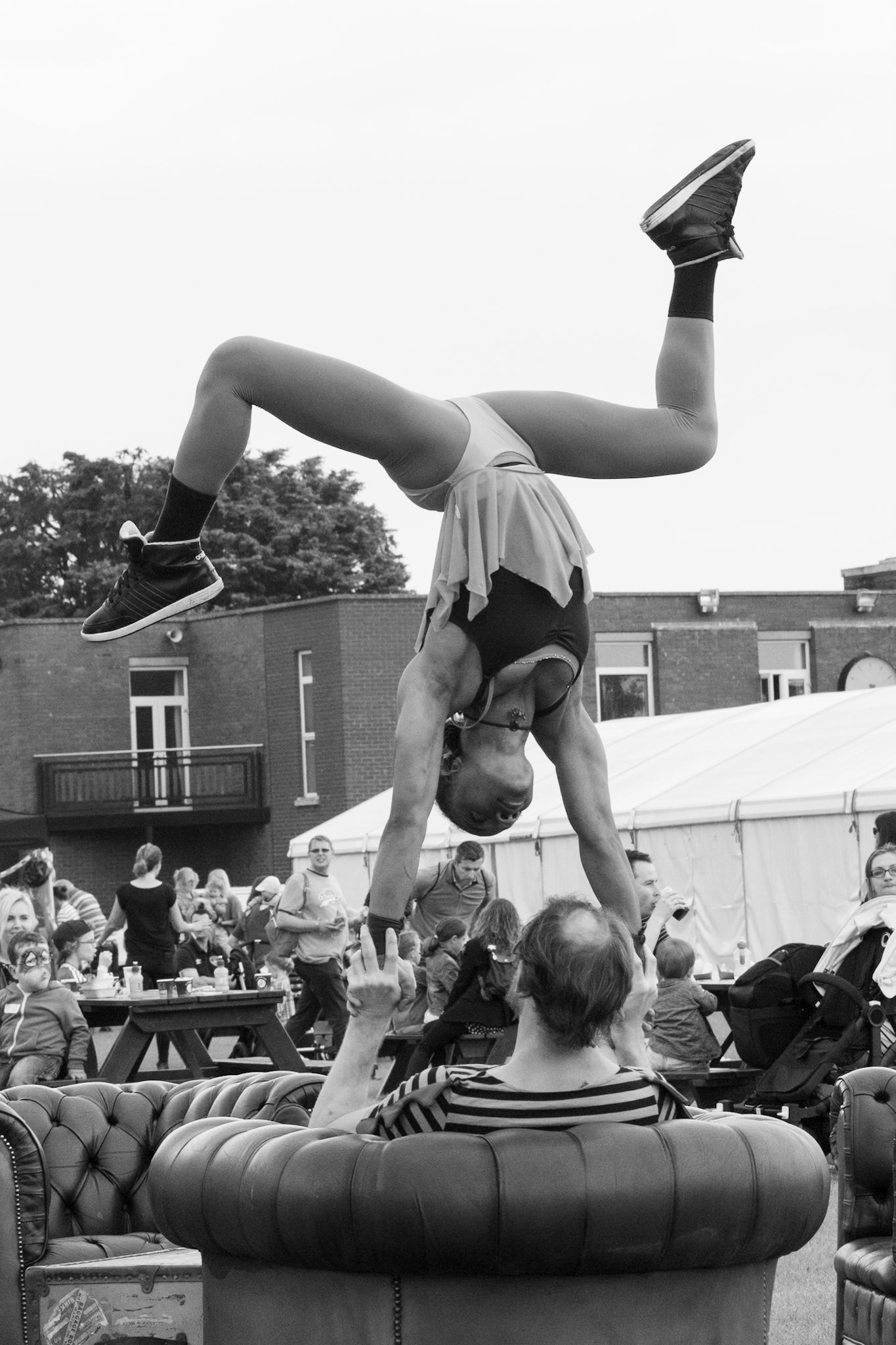Acrobats Equilibrist Street circus. Google summer party 2016 Ireland.