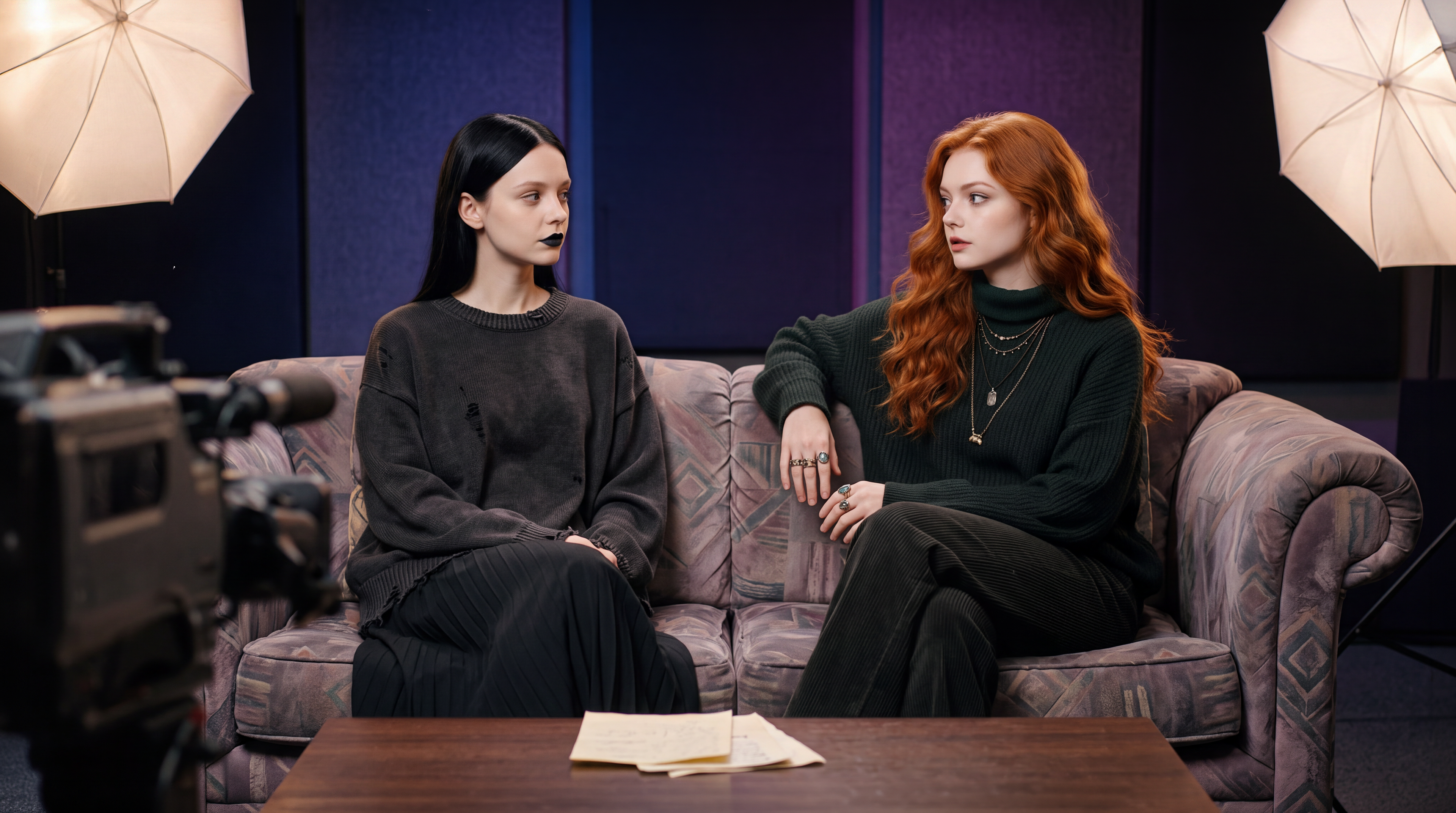 Marjorie Valentine on the left and Rose Molyneux on the right, sitting in a press studio talking about their record label's latest milestones.