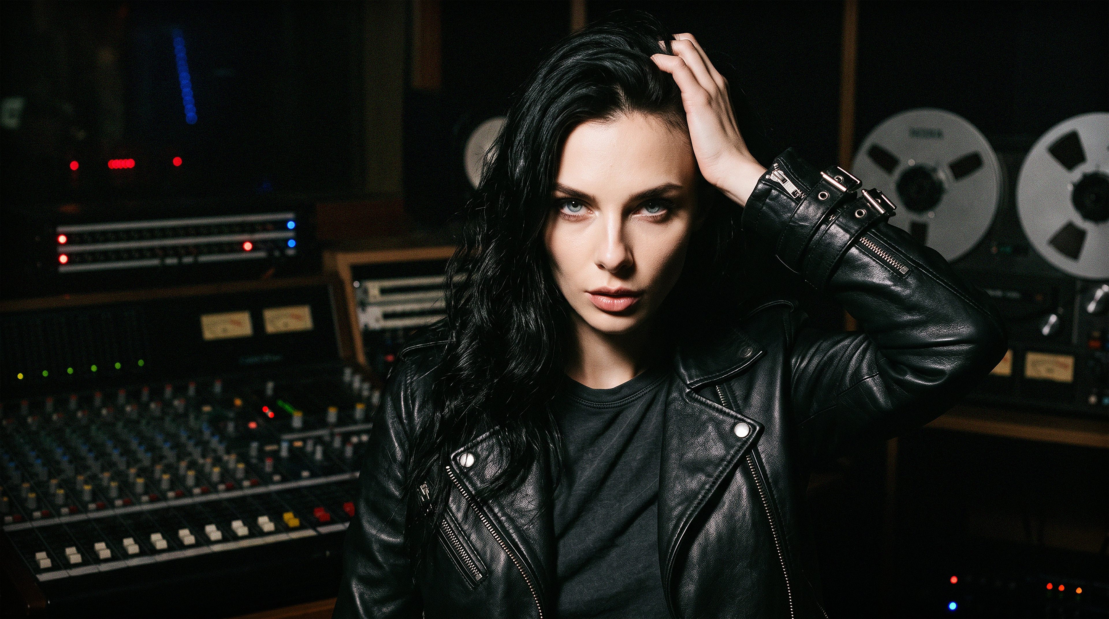 Demitra Kalnina in recording studio for "Twentynine Palms" debut album announcement.