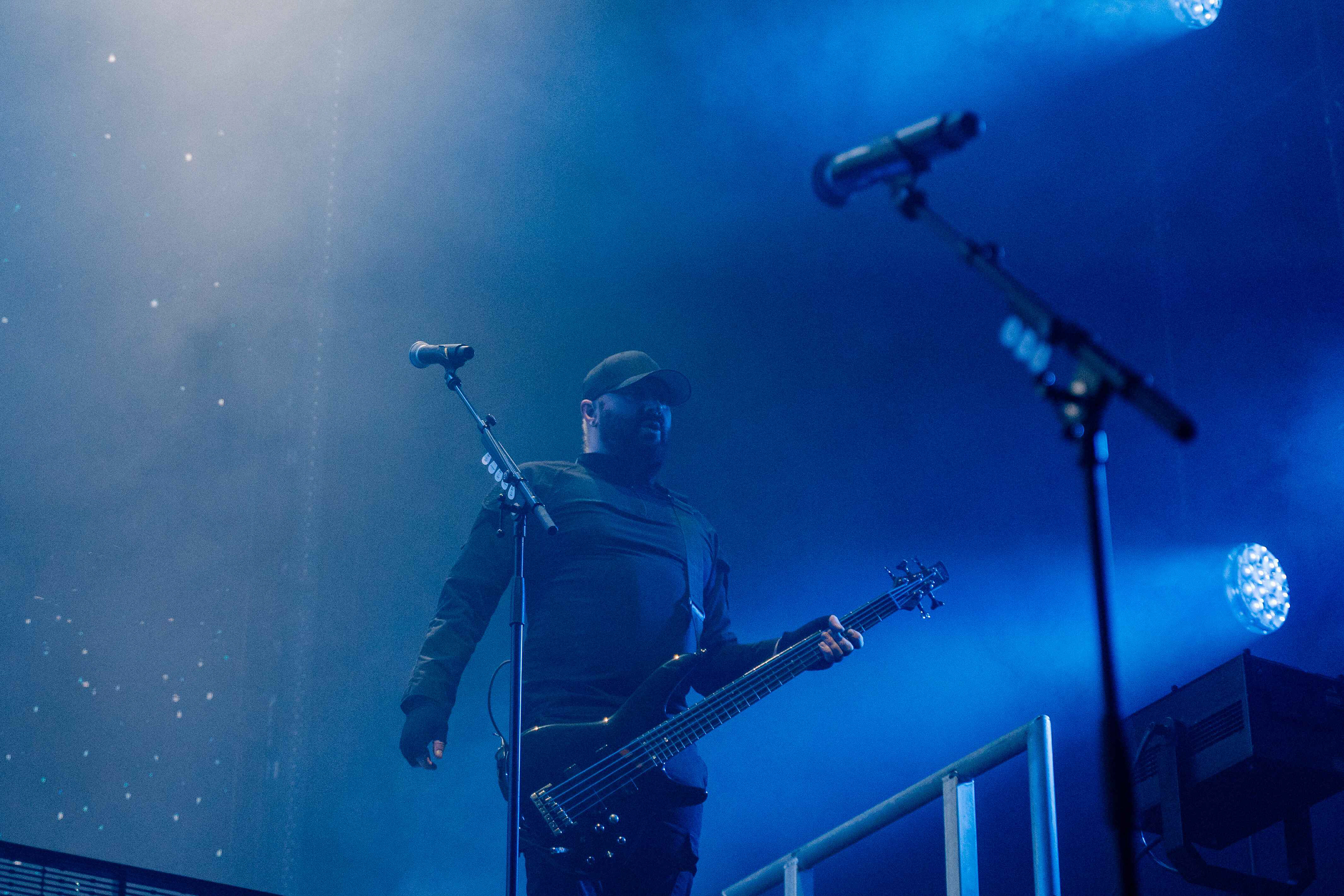 Gareth McGrillen, Bassist of Pendulum, performing live on stage at First Direct Arena in Leeds on Sunday 24th March 2024