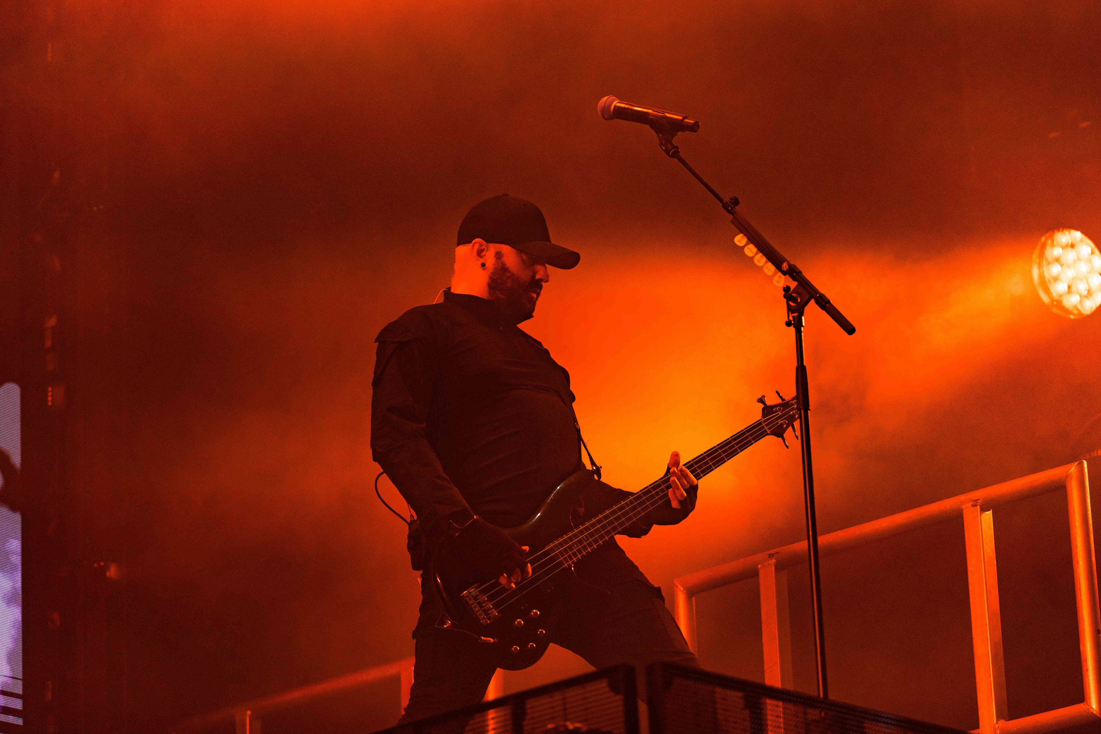 Gareth McGrillen, Bassist of Pendulum, performing live on stage at First Direct Arena in Leeds on Sunday 24th March 2024