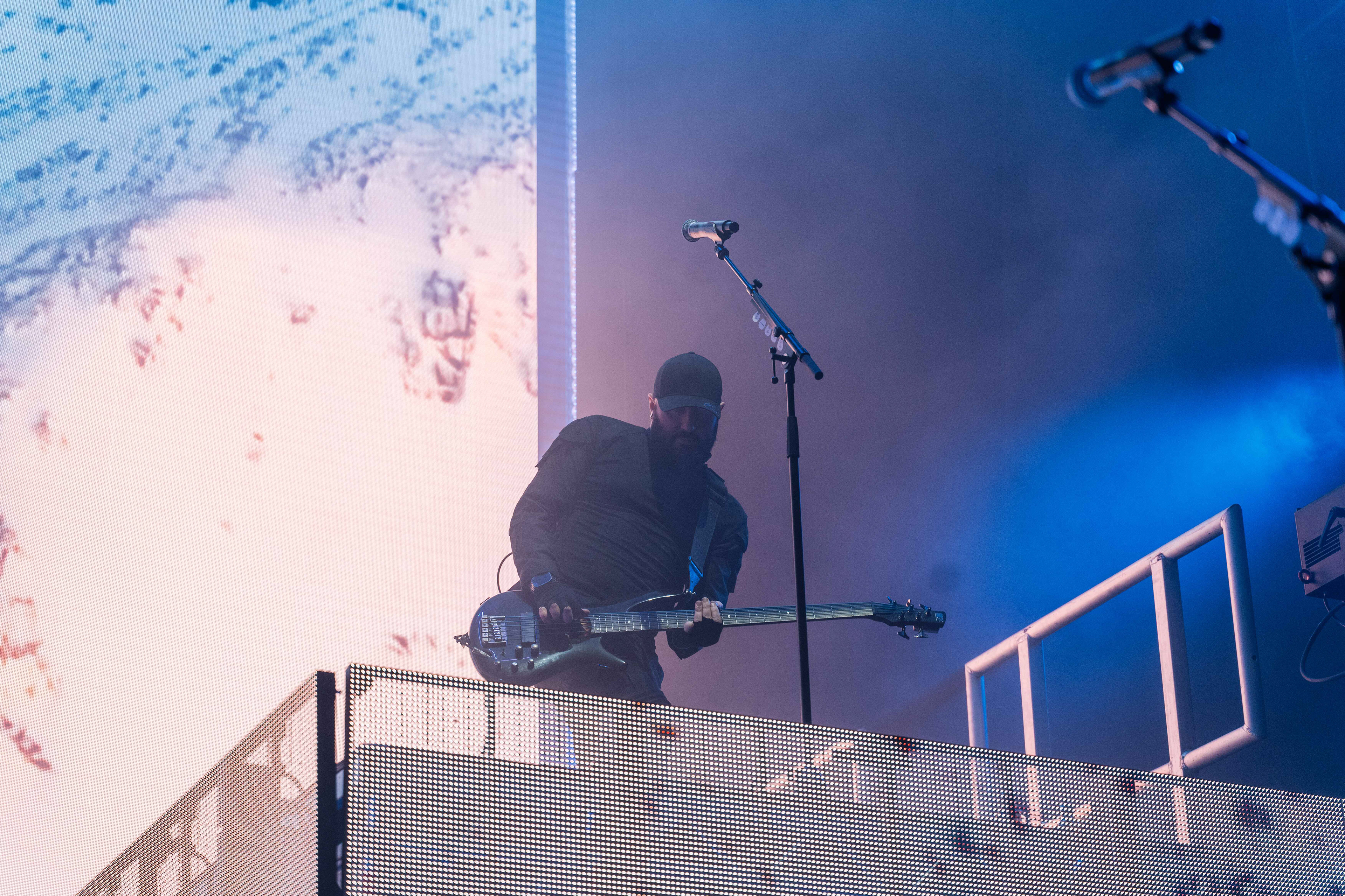 Gareth McGrillen, Bassist of Pendulum, performing live on stage at First Direct Arena in Leeds on Sunday 24th March 2024