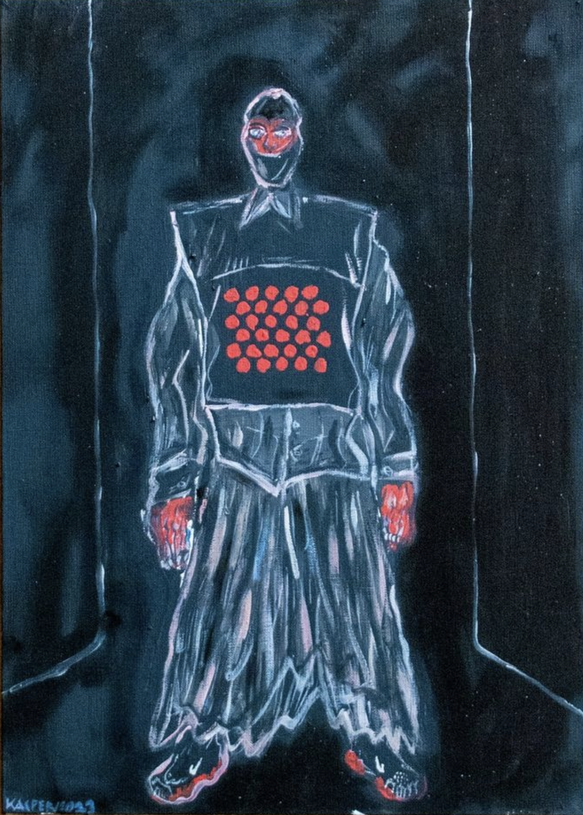 1005 PLN / 30 czerwonych kropek" 40x30 cm / olej, akryl, ołówek na lnianym płótnie
