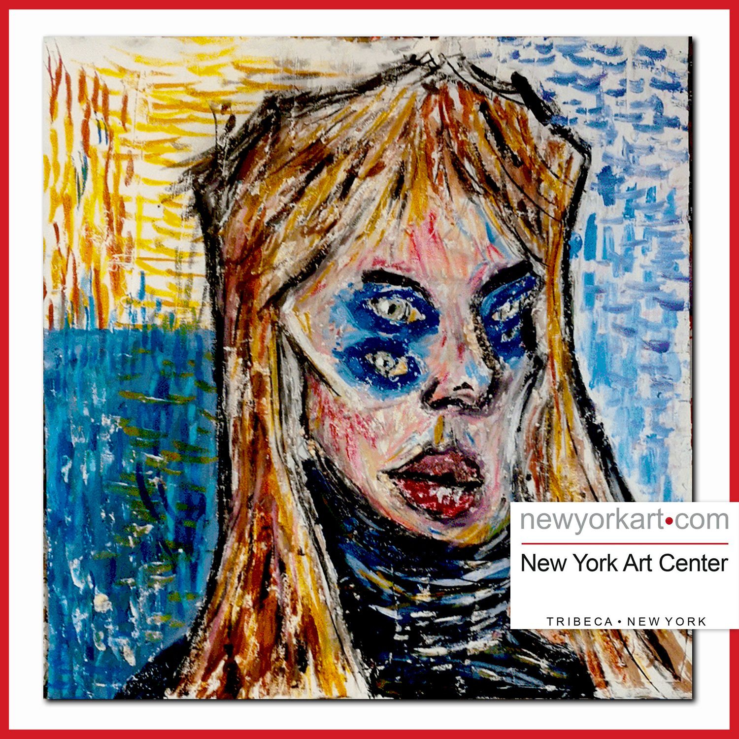 1925 PLN / 450 $ / 400 EUR, 55 X 50 CM, "Four-Eyed Woman in a Turtleneck" by Kacper Kucharczyk, Mixed Media on Paper Plywood
