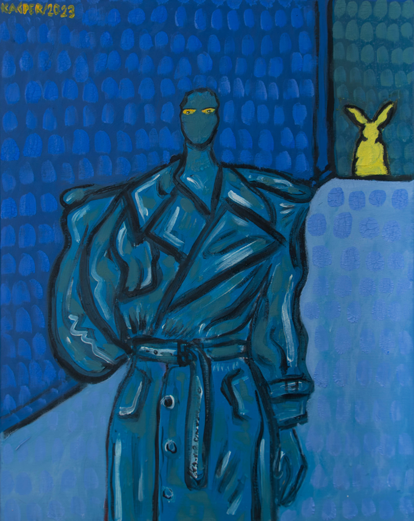 775 PLN / "blue period" / 50 X 40 cm , olej, akryl, pastel olejna, węgiel, marker; na płótnie