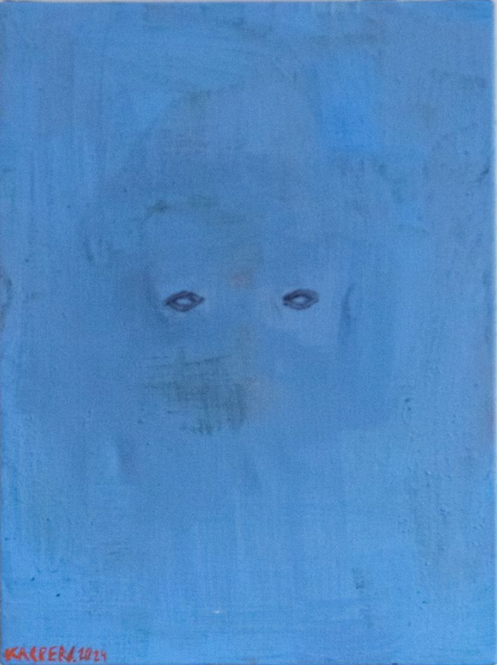 ASK PRICE / "Autoportret autotematyczny" 24x18 cm / olej, akryl, na płótnie lnianym
