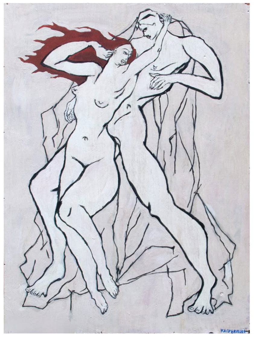 1450 PLN / "Kochankowie z piekła Dantego" /163x127 cm farba olejna, farba akrylowa, węgiel, ołówek na drewnianej dykcie
