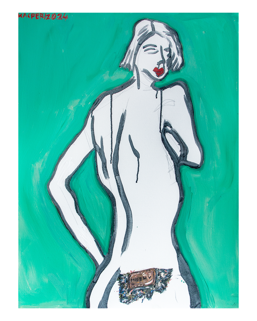 715 PLN / "Kobieta z metką" /60x80 cm, farba akrylowa, pastel sucha, pastel olejna, kredka na bawełnianym płótnie