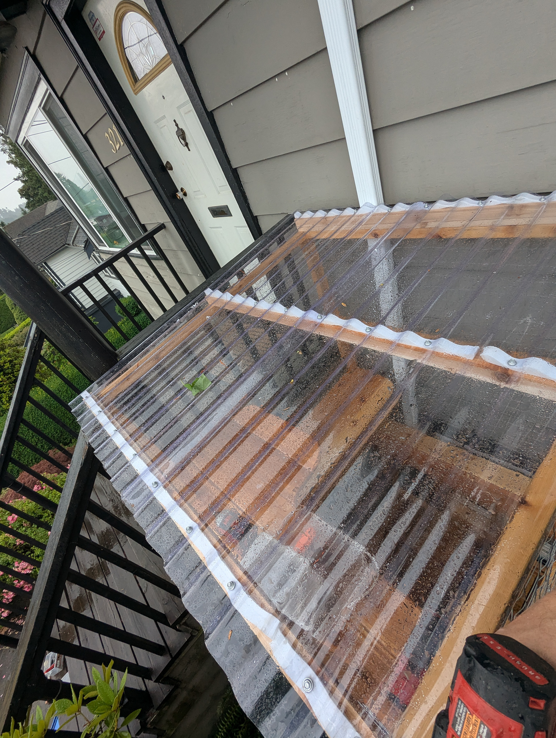 This is my first use of clear roofing. I usually worry about cooking kitties. But this site is on the north side, so I enjoy the fact that the view from above is preserved!
