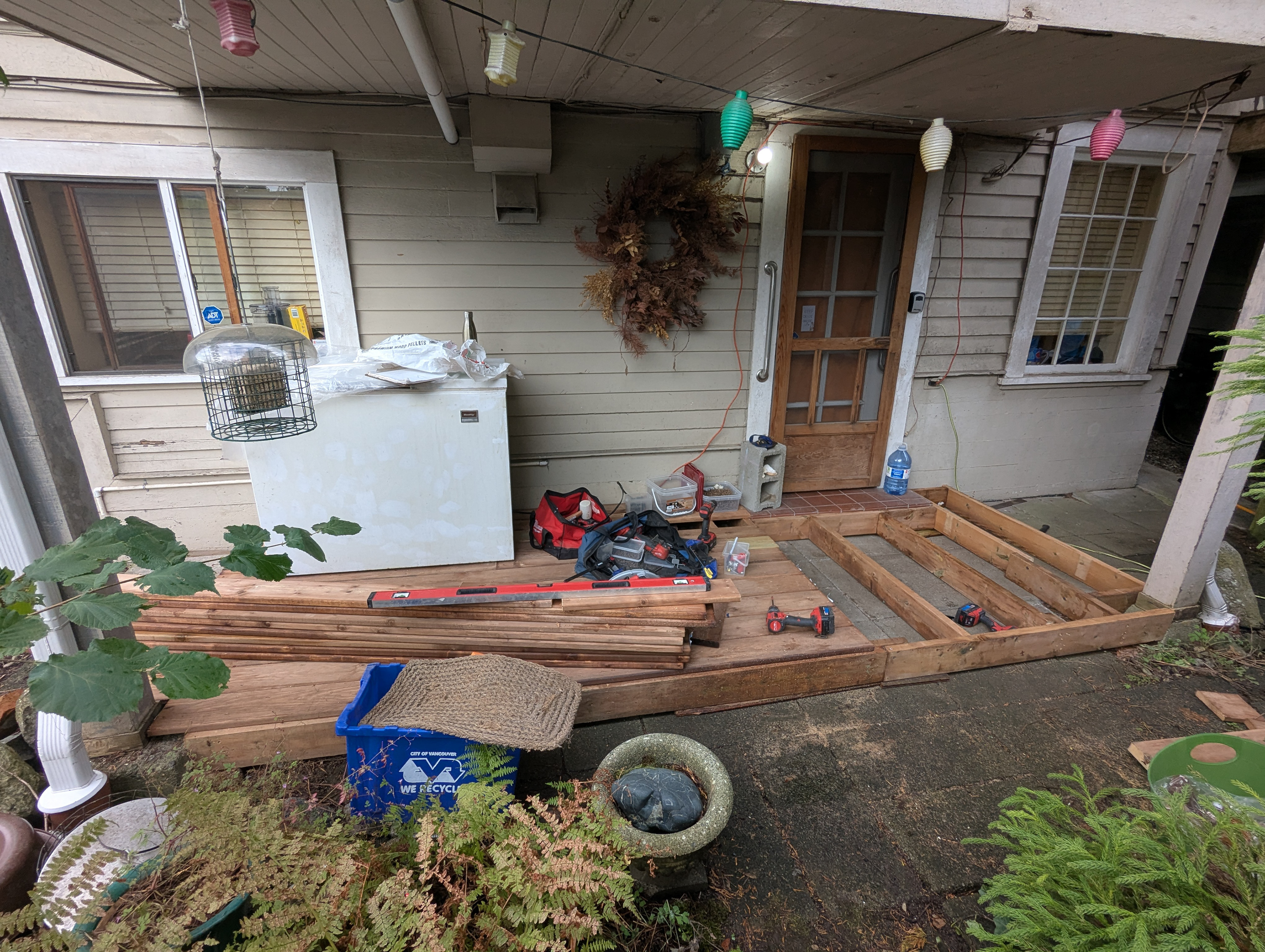 Limited windows to preserve accessibility required the deck to be built in stages.