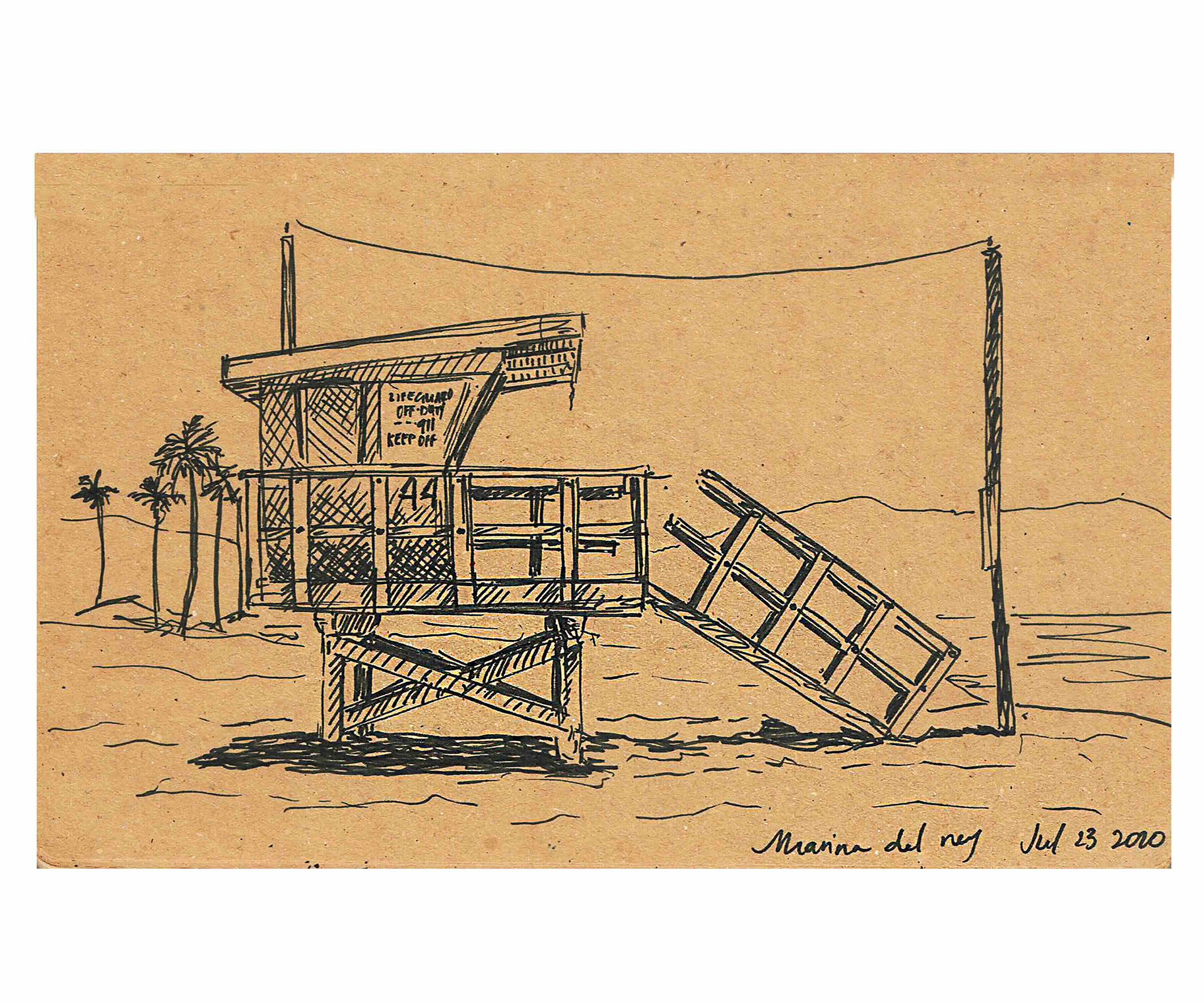 Lifeguard Tower, encre sur papier, 2020.